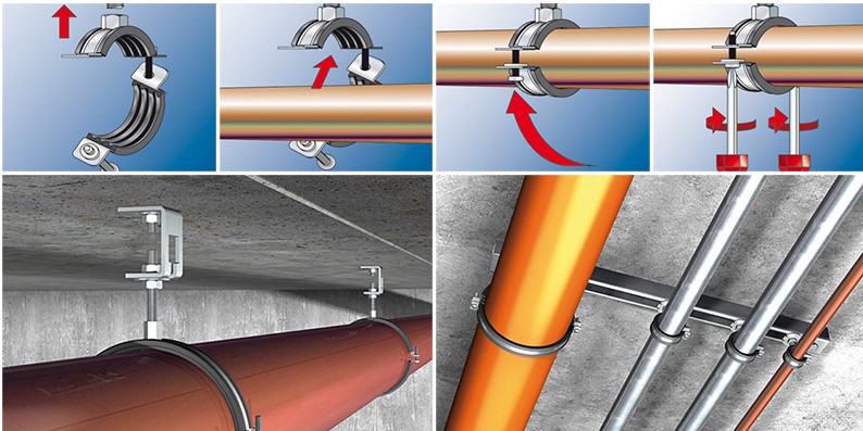 مشبك أنابيب مبطن بالمطاط لدعم أنابيب السباكة