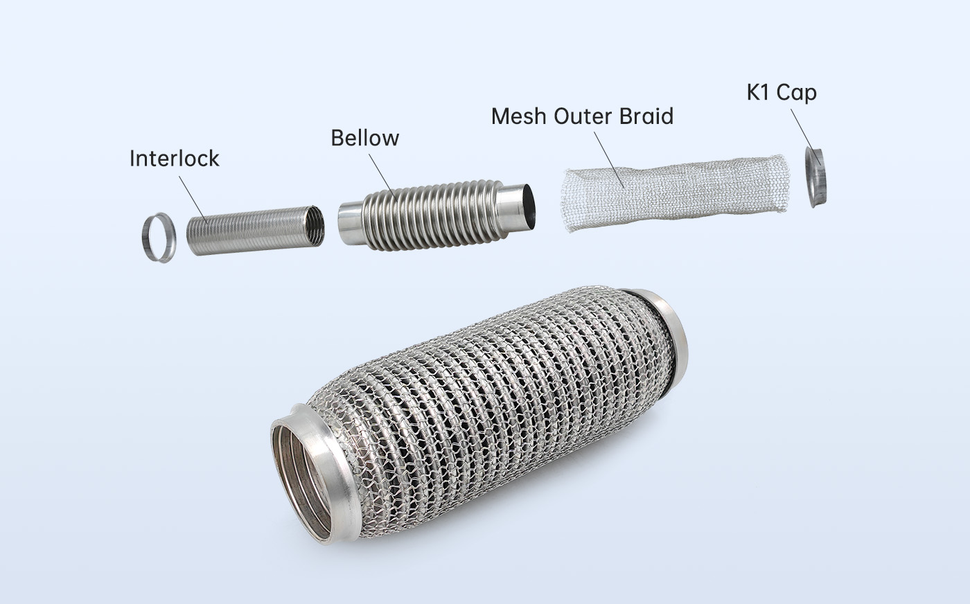أنبوب عادم مرن شبكي مع بطانة متشابكة