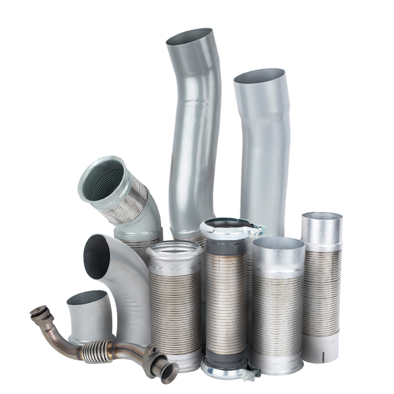 مجموعة من أنابيب عادم الشاحنات الشائعة مع وصلات تمدد هيكلية متشابكة من الفولاذ المقاوم للصدأ